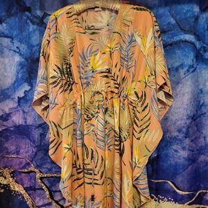 Leaf Patterned Kimono Blouse  in Warm Tones